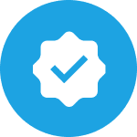 Blue checkmark in white star-shaped badge.